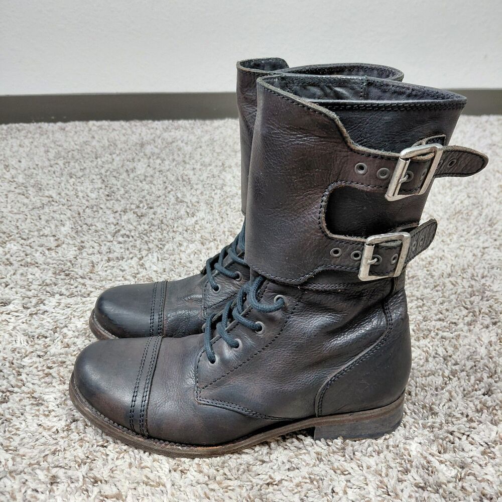 All Saints Spitalfields Damisi Combat Boots Womens 39 US 8 Vintage Black Leather